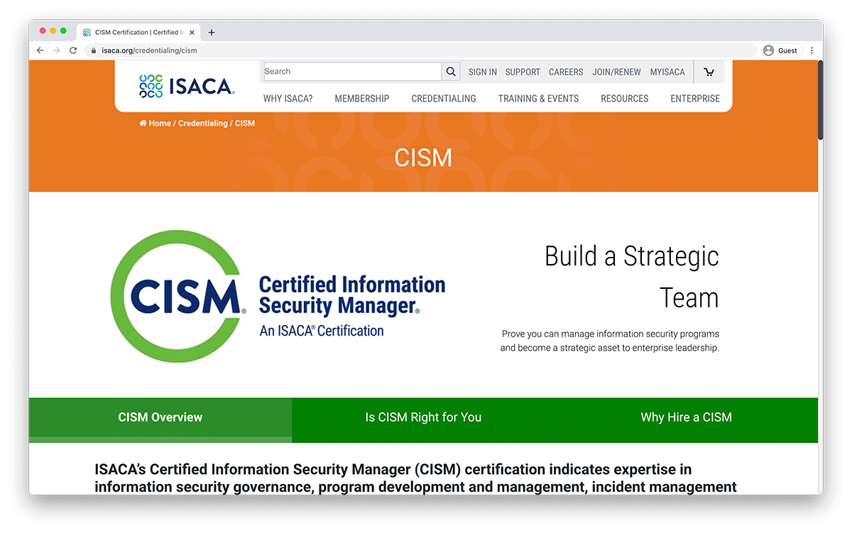 Screenshot: CISM