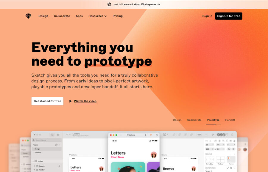 A screenshot of sketch's home page