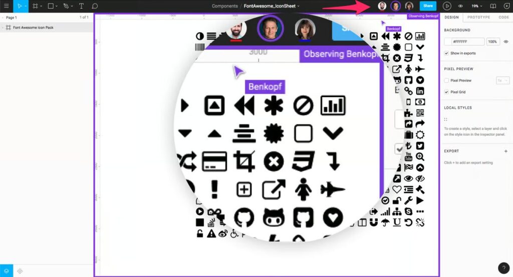 Screenshot of Figma with multiple collaborators. 
