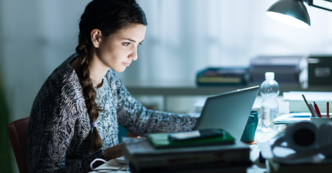 Enterprise client working at computer