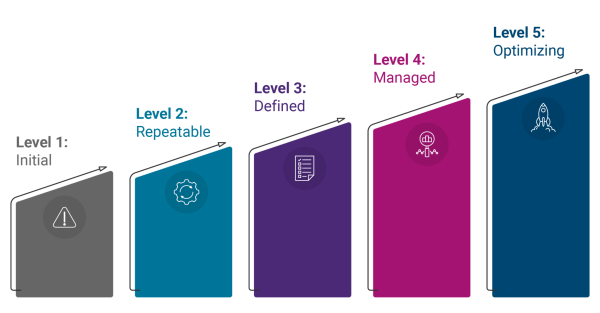 Visual representation of the five escalating levels of digital accessibility maturity.
