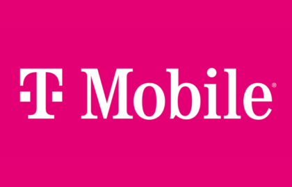 White T-Mobile logo on pink background.