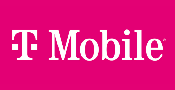 White T-Mobile logo on pink background.