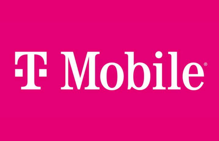 White T-Mobile logo on pink background.