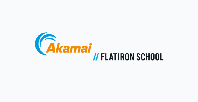 Akamai and Flatiron School logos next to each other