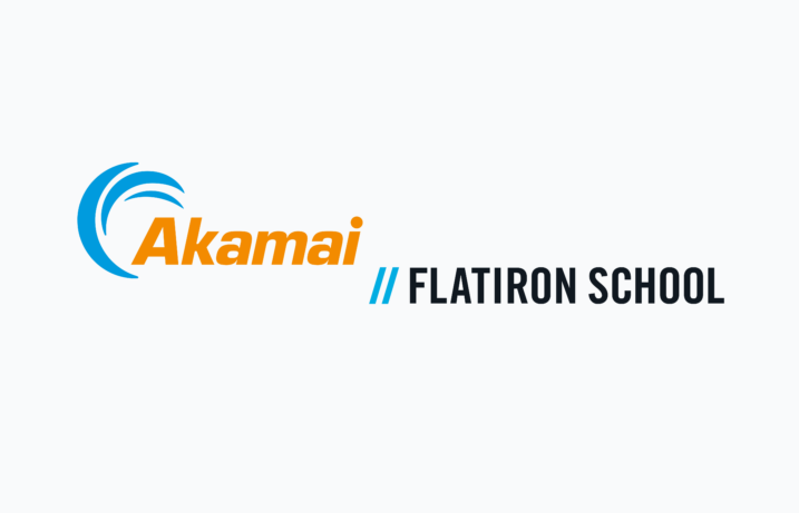 Akamai and Flatiron School logos next to each other